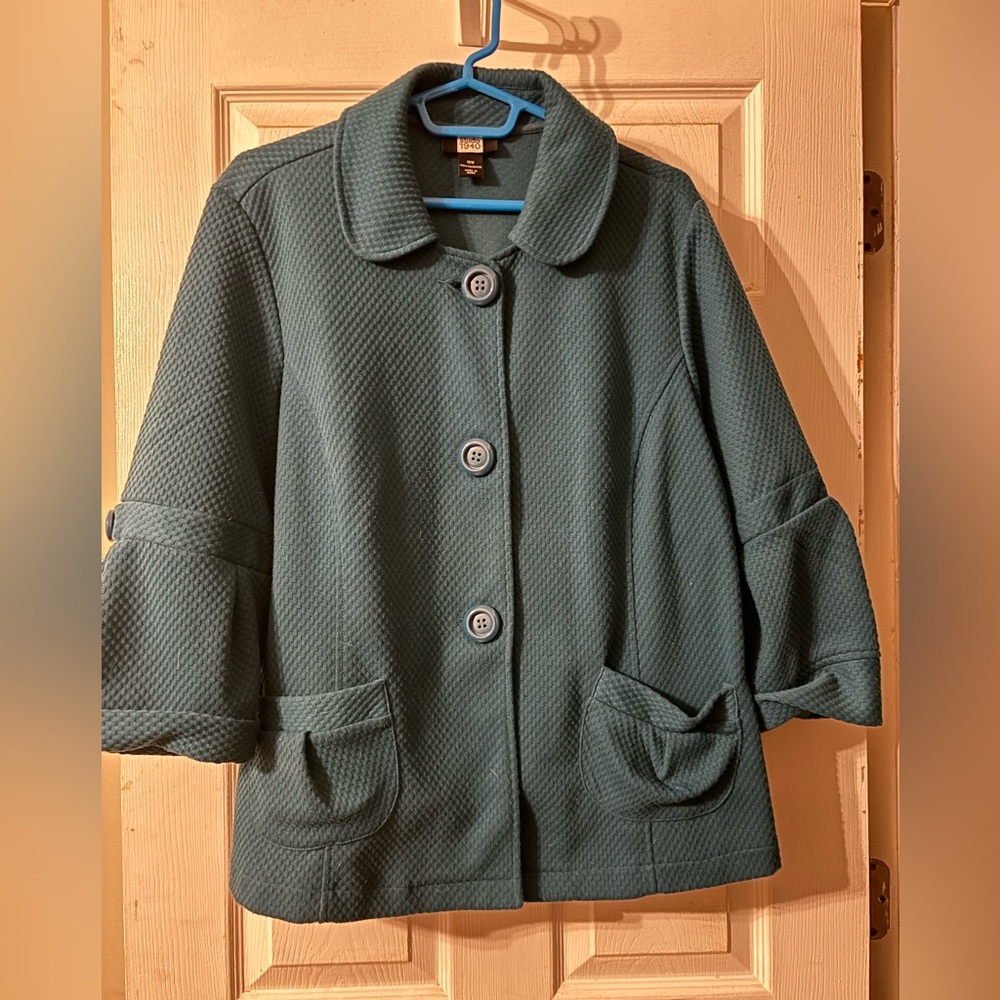 Studio 1940 Emerald Green soft quilted blazer, Plus size 18W. Relaxed fit.